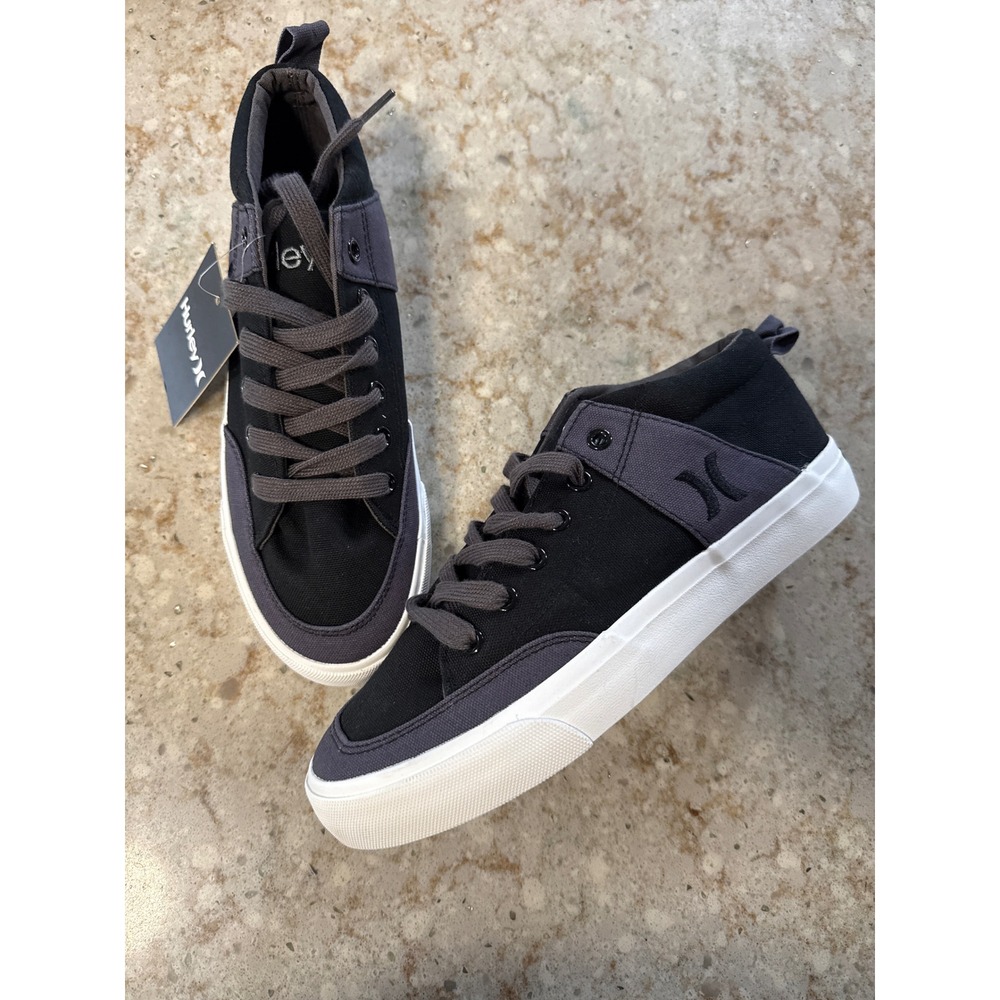 Hurley Roddy Mens Mid Top Sneakers Black Grey Textile Skate Shoes Size 6 NEW